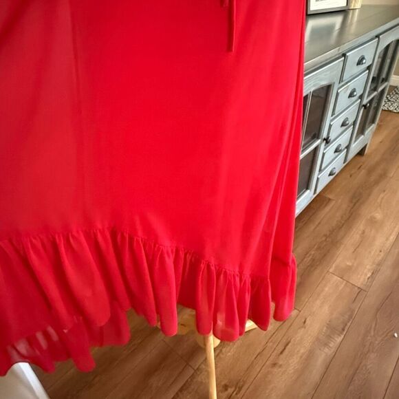 Sandro Womens Sheer Detachable Slip Ruffled Georgette Midi Dress Red Size 40 - Picture 11 of 16